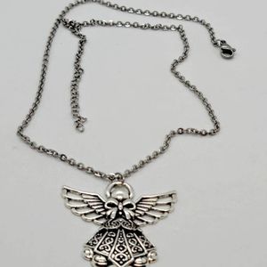 Stainless Steel Angel Pendant Cable Chain Necklace, Silver Angel Necklace